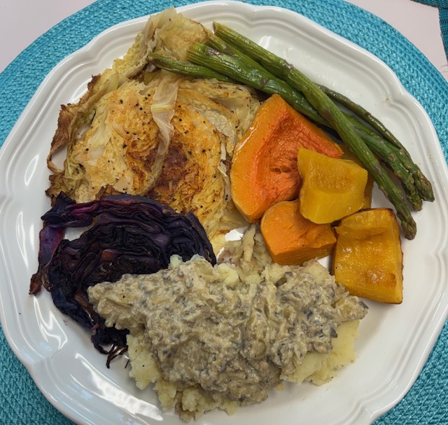 Cabbage Steak with Mashed Potatoes & Mushroom Gravy