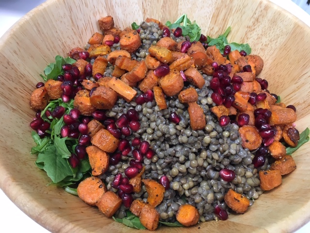Lentil Arugula Salad with Cumin Roasted Carrots